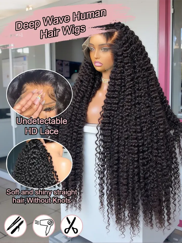 Perruque brésilienne en cheveux humains, ondulations profondes, 13x4 13x6, dentelle HD transparente,