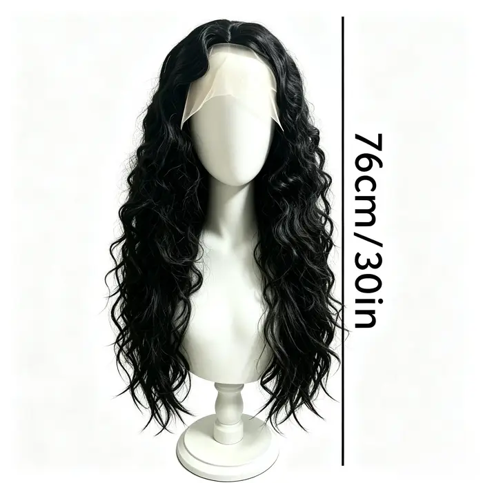 Perruque synthétique noire bouclée longue pour femme