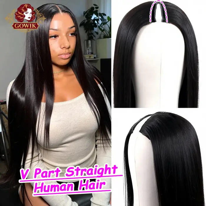 Perruque en cheveux humains lisses de 32 pouces de long, densité 220, perruque en V, perruques U-Par