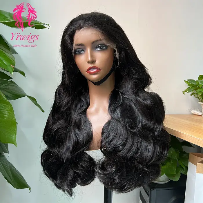 Yiwigs 250 densité Super Double dessiné vague de corps Hd dentelle perruques de cheveux humains Vietnam 4x4