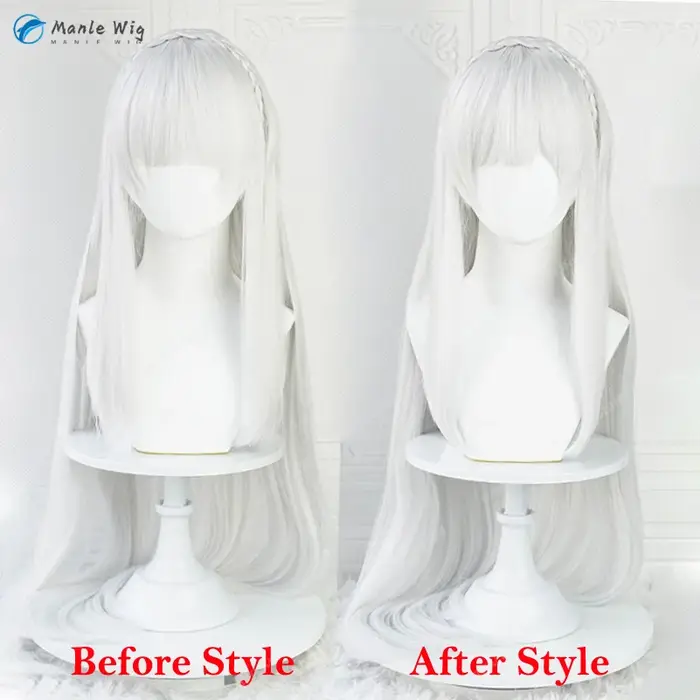 Anime Emilia Cosplay perruque 100 cm de Long argent gris perruques résistant à la chaleur cheveux sy