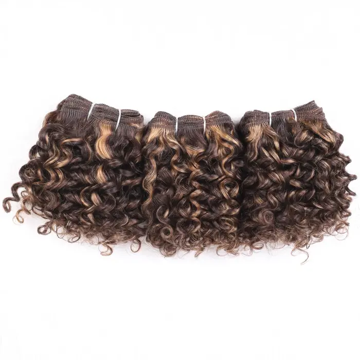 Tissage en lot brésilien Remy naturel bouclé, cheveux crépus bouclés, à reflets P4/27, Extension de