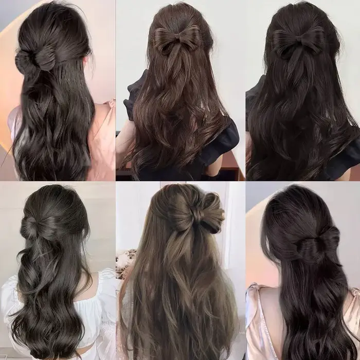 Extensions capillaires synthétiques en forme de pince à griffes avec nœud papillon