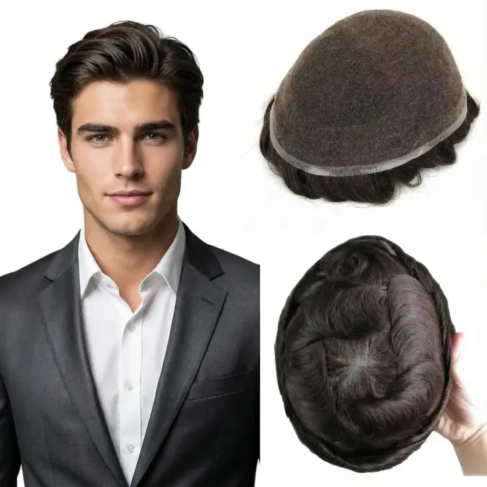 Toupet pour homme 100% cheveux humains | Perruque à base de dentelle complète