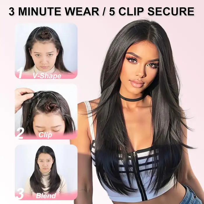 Extensions de cheveux noires à clipser pour femmes