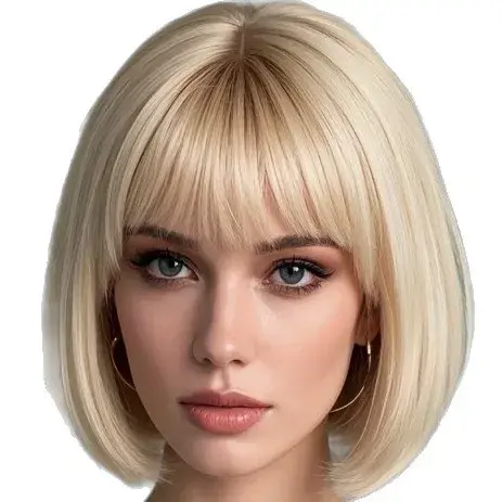 Perruques synthétiques européennes et américaines naturelles pour femmes - Cheveux courts et raides