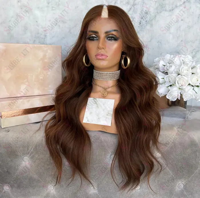 Perruque V-Part 1x4 Lisse Ondulée avec Mèches Blond Miel