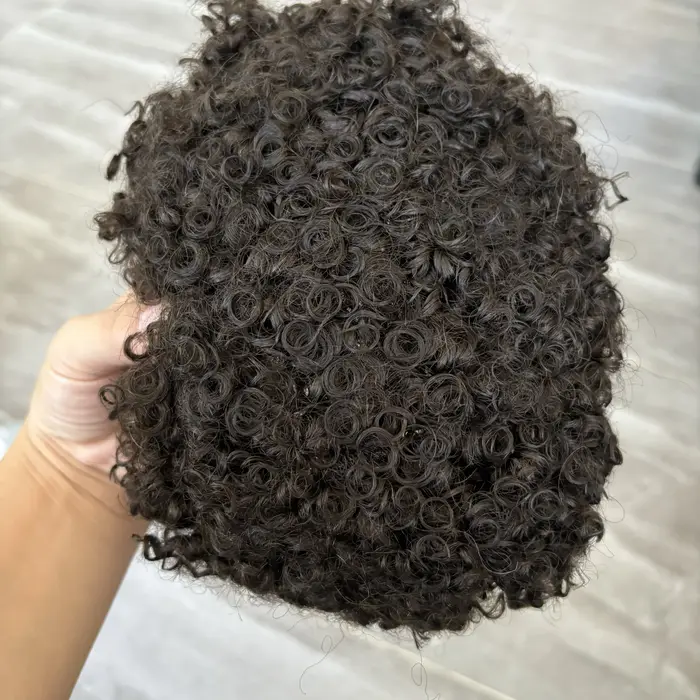 Prothèse capillaire homme Afro en cheveux naturels, bouclés Jerry 12mm, base fine mono, toupet pour 