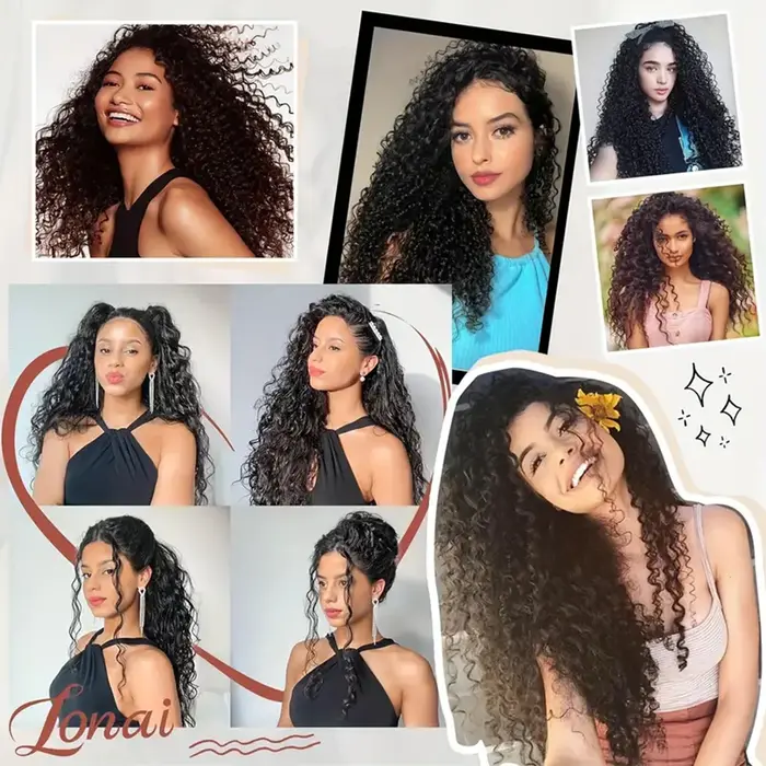 Extensions capillaires synthétiques crépues bouclées à 16 clips
