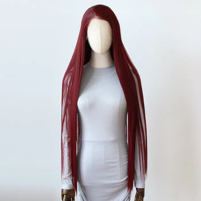 Perruque Lace Front Wig synthétique rouge vin