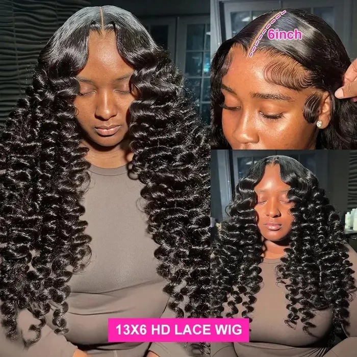 Perruques en cheveux humains 250% Loose Deep Wave 13x6 Lace Front, 30 40 pouces, style brésilien bou