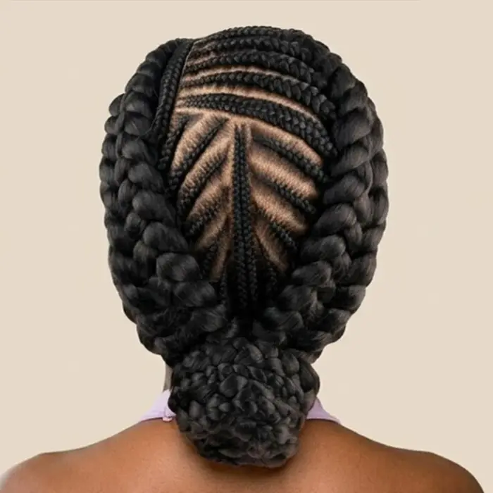 Perruque tressée africaine avec cornrows et double chignon jumbo