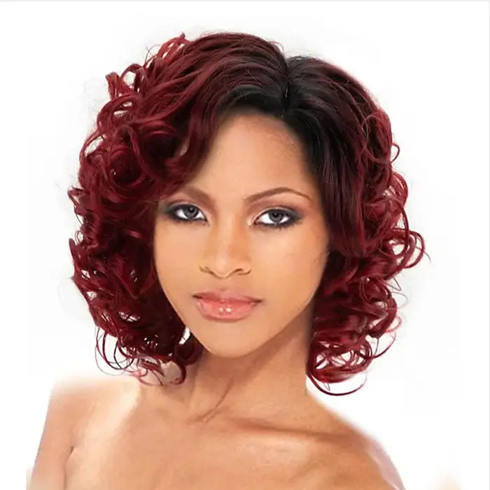 HAIRJOY cheveux synthétiques courts bordeaux bouclés perruques pour femmes Ombre vin rouge perruque courte