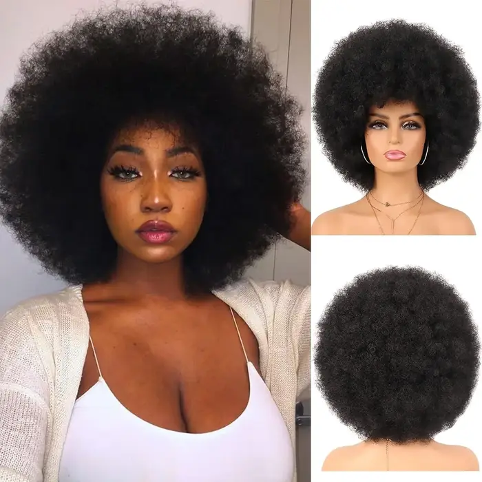 Perruque courte bouclée afro # Perruque en cheveux humains vierges de Malaisie