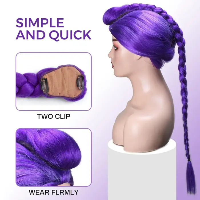 Queue de cheval tressée violette synthétique, coiffure de Costume Rumi, longue queue de cheval avec