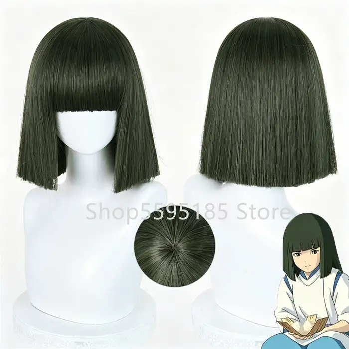 Perruque de cosplay Anime Haku, vert armée, courte et droite, en cheveux synthétiques résistants, effet ondulé, velours, pour Halloween et jeux de rôle