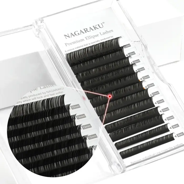 NAGARAKU gris charbon Ellipse Extension de cils 10 plateaux Lot 12 lignes Super doux naturel Premium