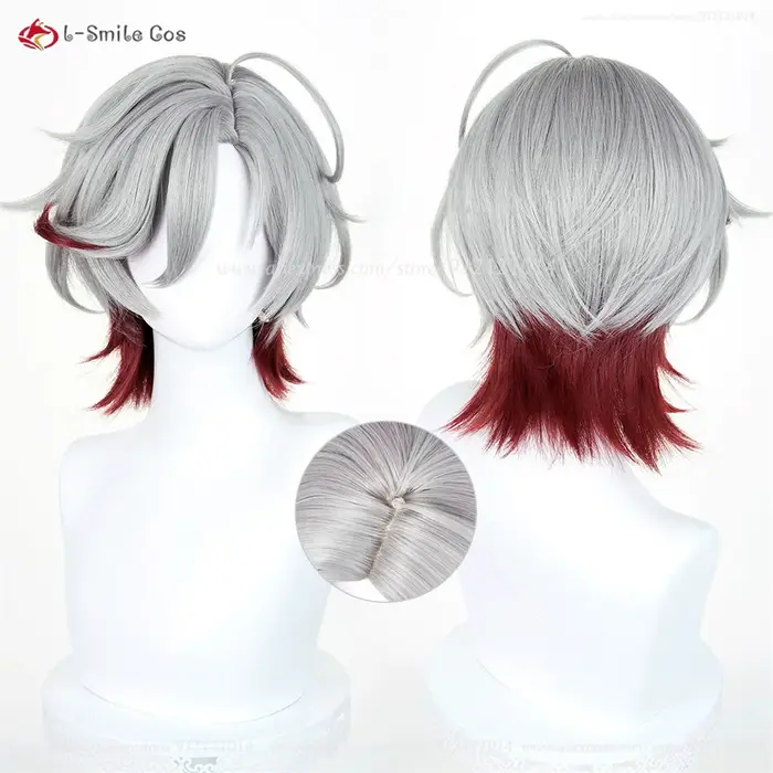 Illuga Cosplay perruque 35 cm argent gris rouge perruques mixtes pour hommes
