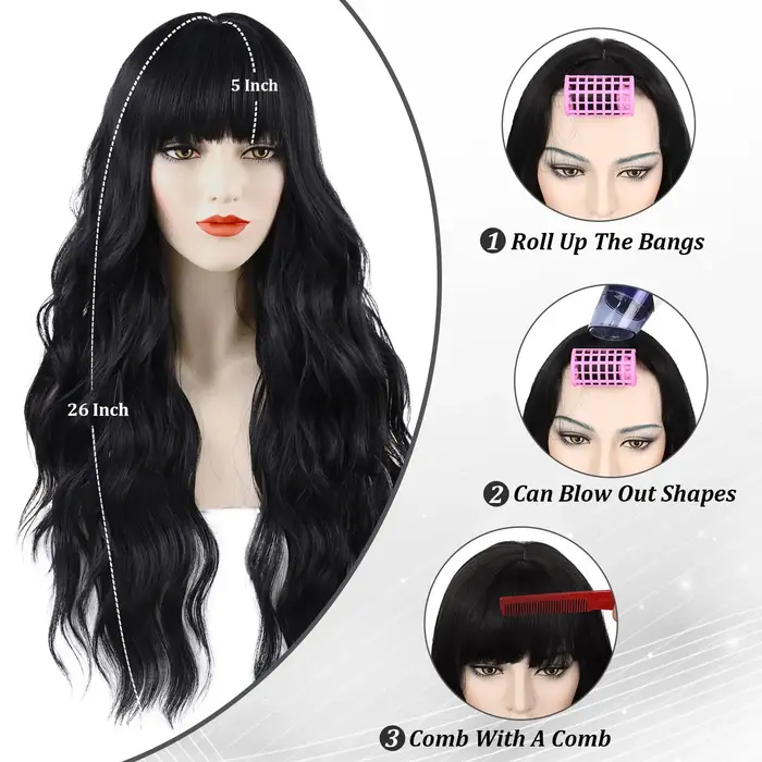 Nouvelle perruque bouclée synthétique noire pour fête, cosplay d'Halloween, usage quotidien, ensembl