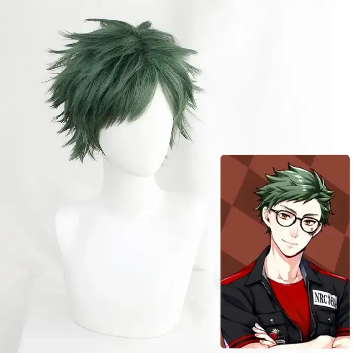 Perruque courte torsadée Wonderland Trey trèfle vert, perruque de Costume de Cosplay synthétique rés
