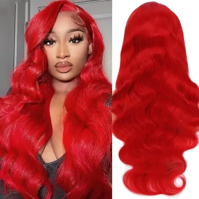 Perruques de cheveux humains brésiliens Body Wave rouge vif, frontales en dentelle HD 13x6 13x4, pré