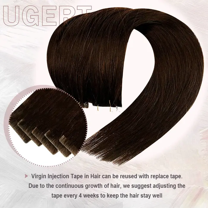 [12 mois] Ugeat ruban Invisible dans les Extensions de cheveux humains 10A Grade sans couture peau t