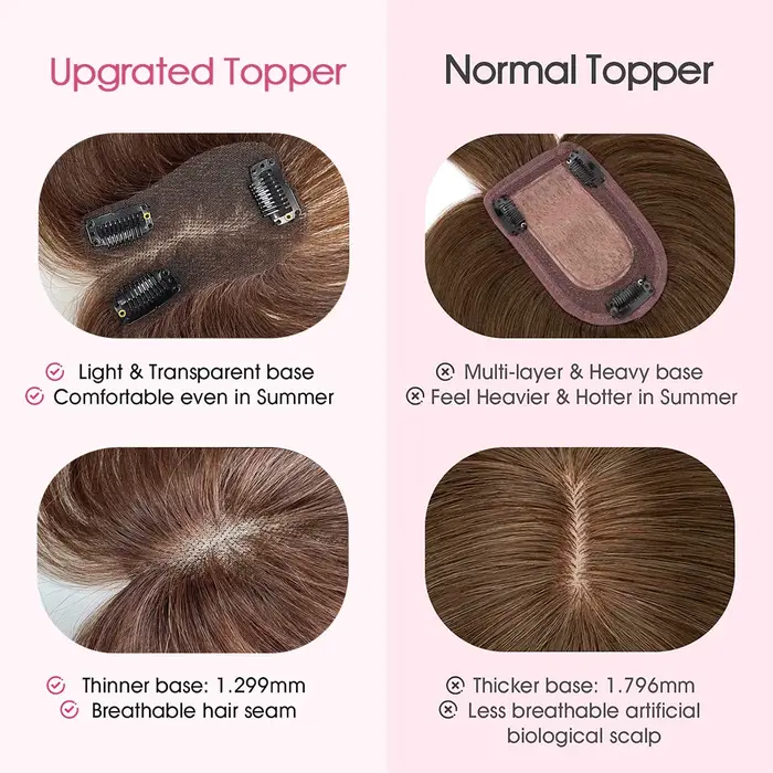 Topper de cheveux humains couleur marron avec frange rideau