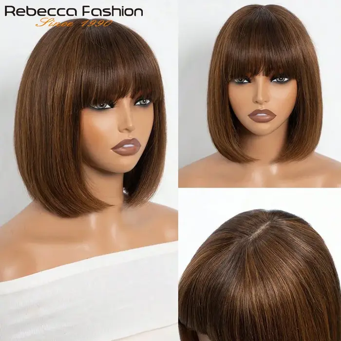 Perruques de cheveux humains droites avec frange