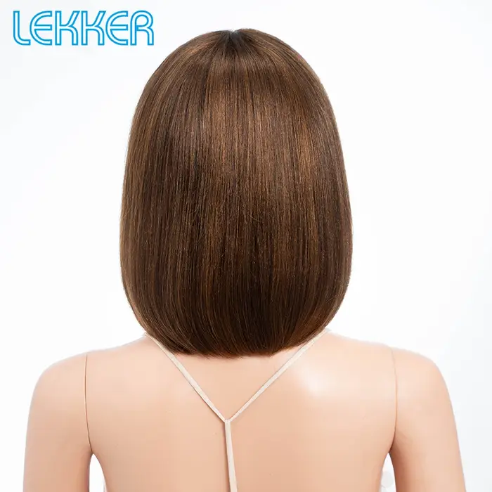 Lekker Ombre brun court droit Bob 100% perruque de cheveux humains avec frange pour les femmes brési