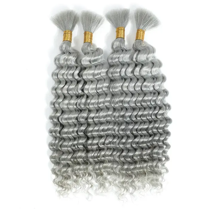 Gris vague profonde en vrac cheveux humains tressage blond gingembre bouclés