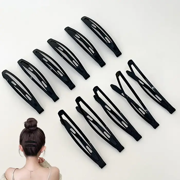 12 pinces à cheveux en métal noir de grande taille
