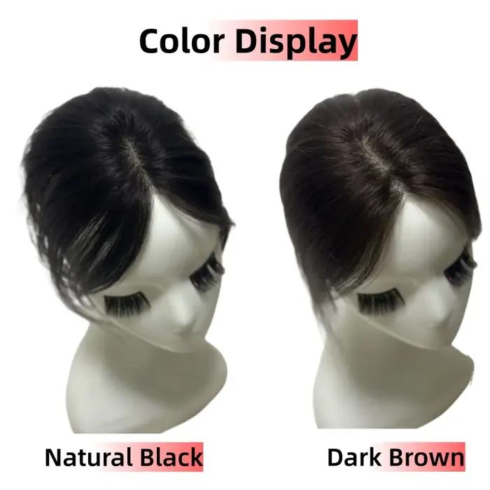 100% vrais cheveux humains Topper pour femmes 8x11 cm Invisible dentelle Toppers avec 3D frange Clips dans les postiches pour Volume couverture chauve