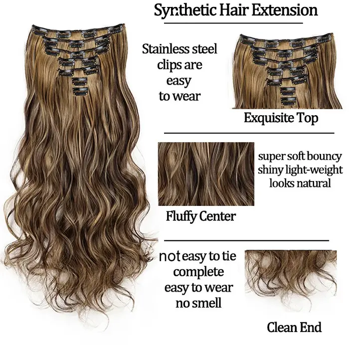 Extensions capillaires synthétiques longues bouclées à Clip