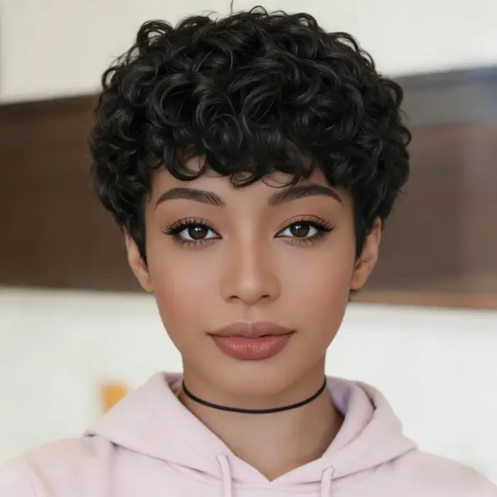 Perruque courte afro bouclée naturelle pour femme