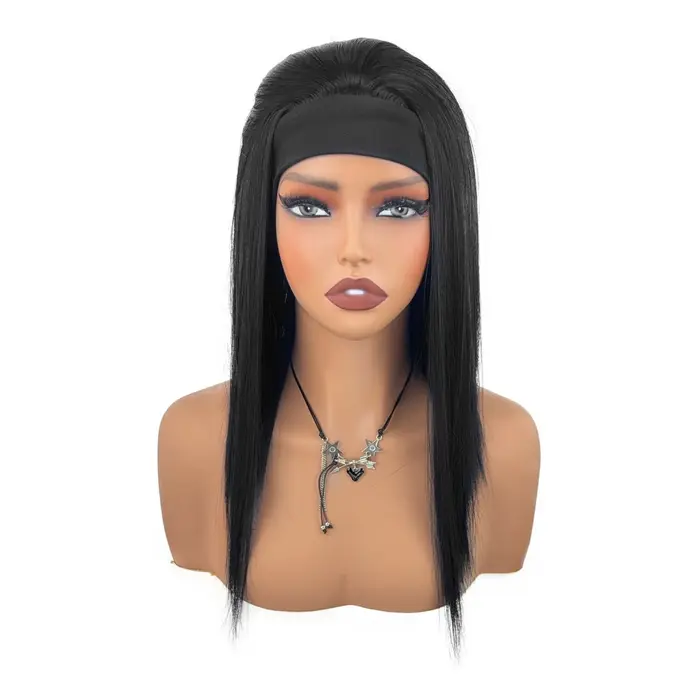 Perruque bandeau femme, cheveux synthétiques raides noirs, perruque bandeau sans colle, adaptée aux
