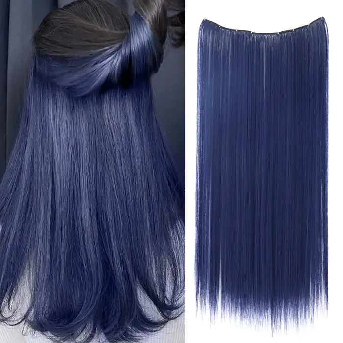 Extension de cheveux à clips colorée de 22 pouces pour femmes, longue perruque synthétique résistant