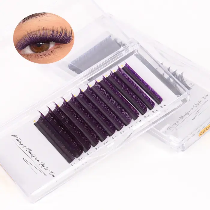 AGUUD-Extensions de cils individuels en vison, faux-cils de couleur dégradée noire, bleue ou violett