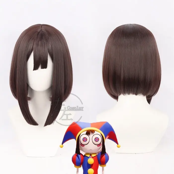 Pomni Cosplay Wig Bob avec dessus de tête réaliste pour Digital Circus, Halloween, jeux de rôle, cou