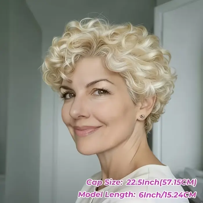Perruques en cheveux humains blonds 613, coupe courte bouclée brésilienne, style pixie, avec frange,