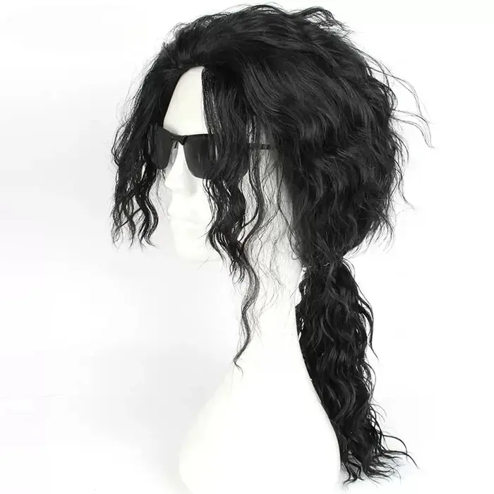 Perruque noire mi-longue bouclée pour cosplay d'Anime Michael Jackson