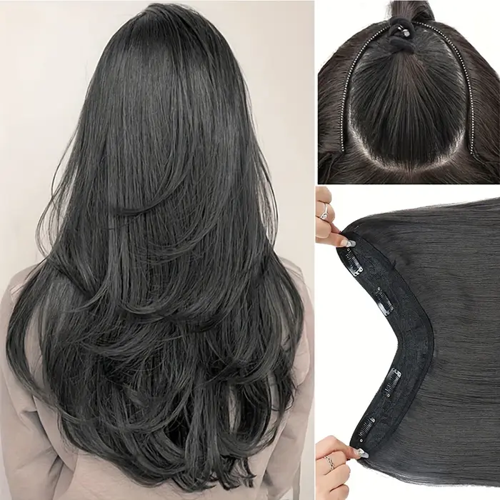 H & STAR-Extensions de cheveux synthétiques en forme de V, 22 pouces, bien mélangés, longs, raides, ondulés, extension de cheveux bruns