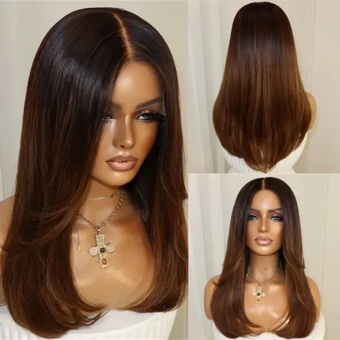 Perruque de fête synthétique Ombré Marron Miel