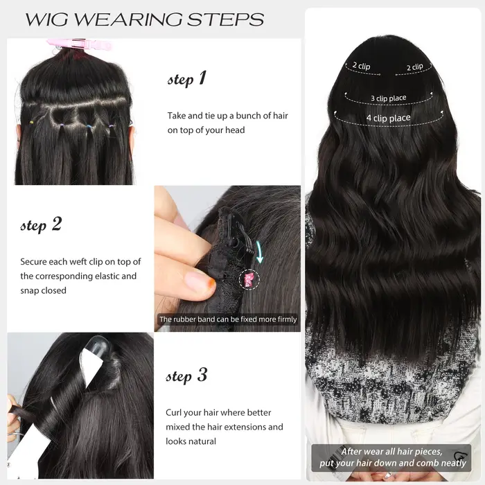 Extensions de cheveux synthétiques à clips