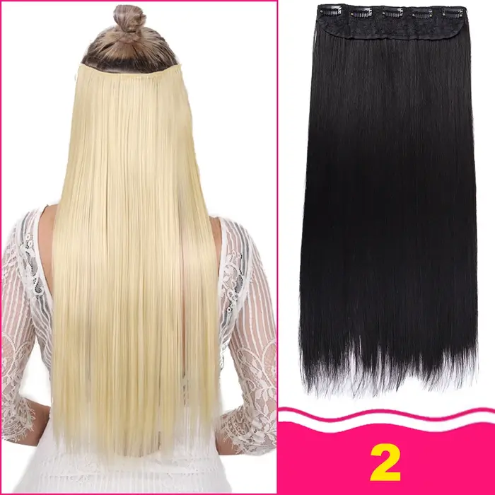 Allaosify – Extension capillaire synthétique longue lisse à 5 Clips, perruque noire brune bleue, acc