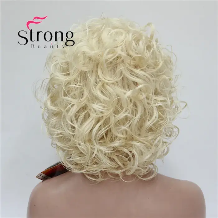 StrongBeauty – perruque synthétique courte Super bouclée et épaisse, blonde