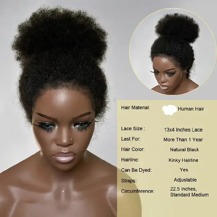 250% densité sans colle Afro bouclés perruques cheveux humains court crépus