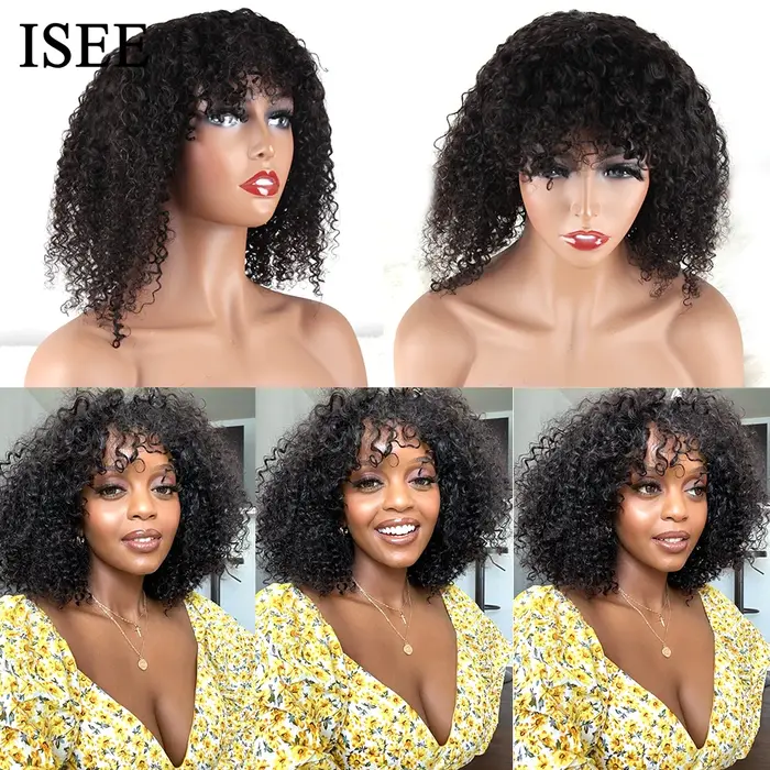ISEE HAIR-Perruque Bob courte cousue avec frange pour femme