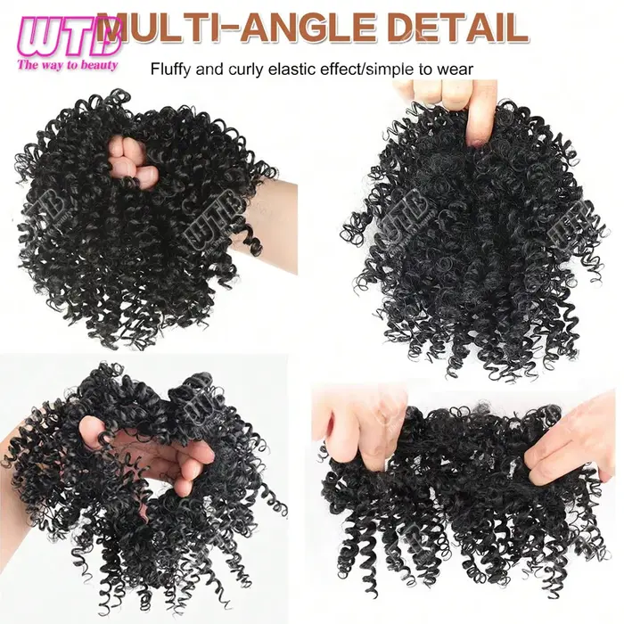 4 pouces synthétique Afro crépus bouclés Chignon Extension de cheveux pièces