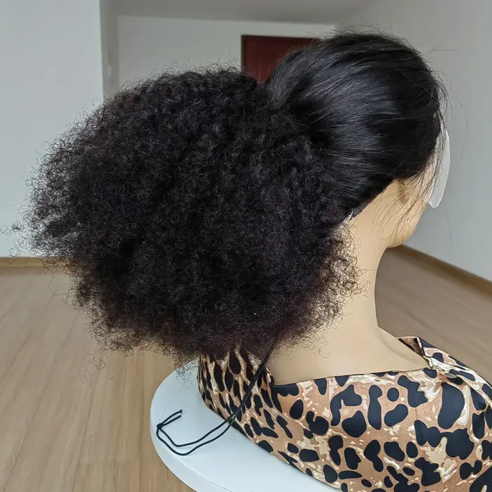 Chignon Afro en Cheveux Humains Crépus et Bouclés