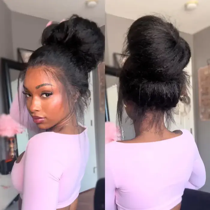 ISEE Hair 360 sans colle crépus perruque droite pré-coupée dentelle InvisiFit sangle mongole crépus